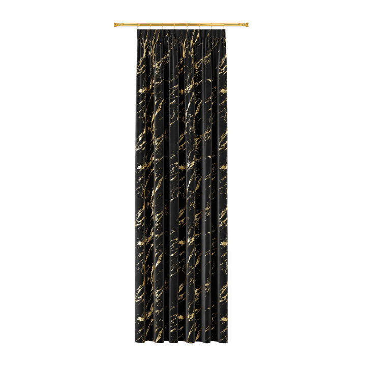 MARMA Zasłona gotowa na taśmie z welwetu · czarny ze złotym · 140x230 cm