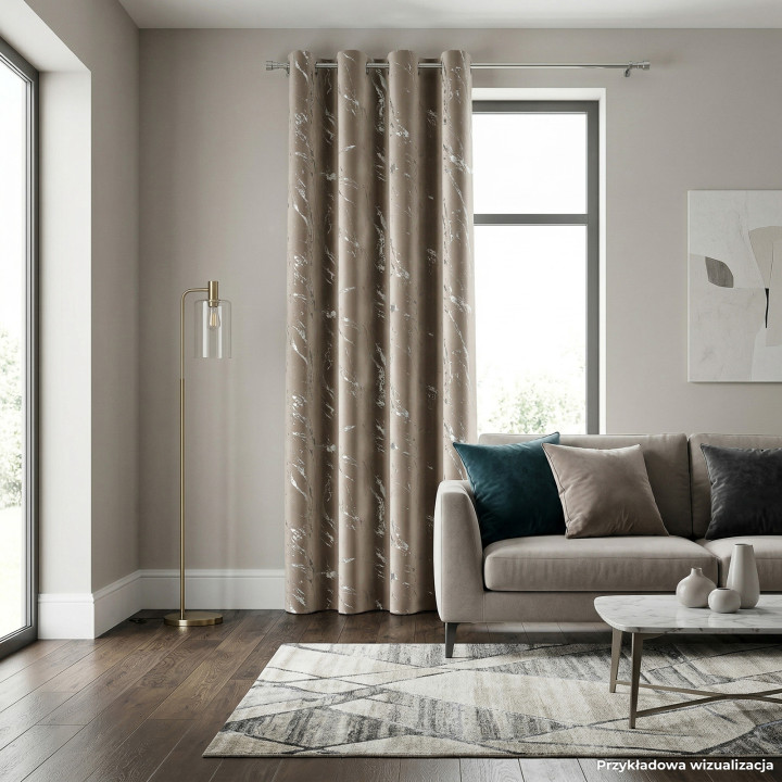 MARMA Zasłona gotowa na przelotkach z welwetu · szarobeżowy ze srebrnym · 140x230 cm