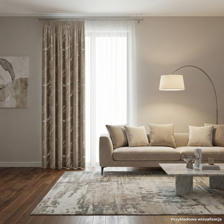 MARMA Zasłona gotowa na taśmie z welwetu · szarobeżowy ze srebrnym · 140x230 cm