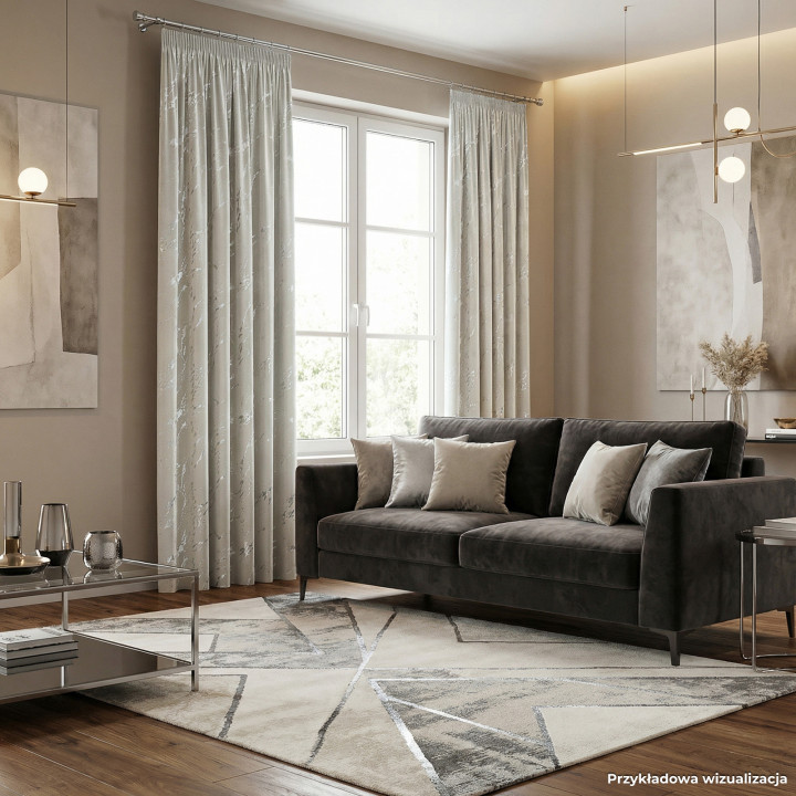 MARMA Zasłona gotowa na taśmie z welwetu · pastelowy szary ze srebrnym · 140x240 cm