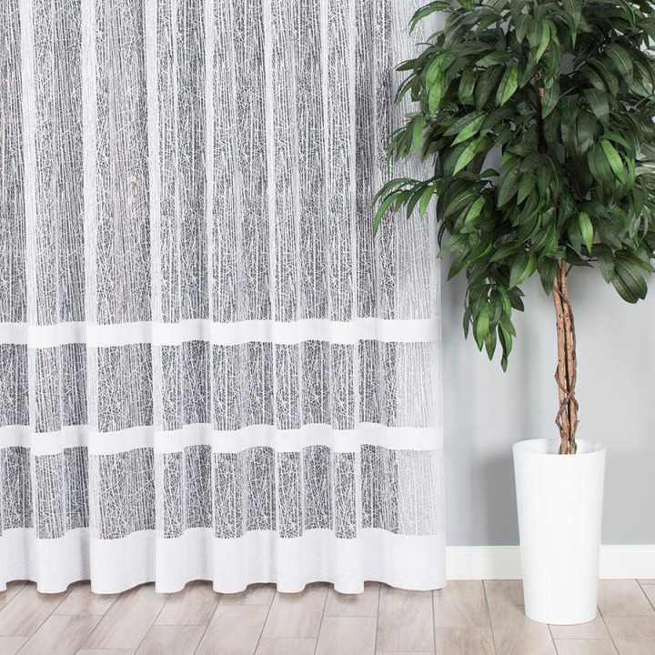 Firanka żakardowa ze wzorem pasowym, wysokość 230cm, kolor 001 biały
