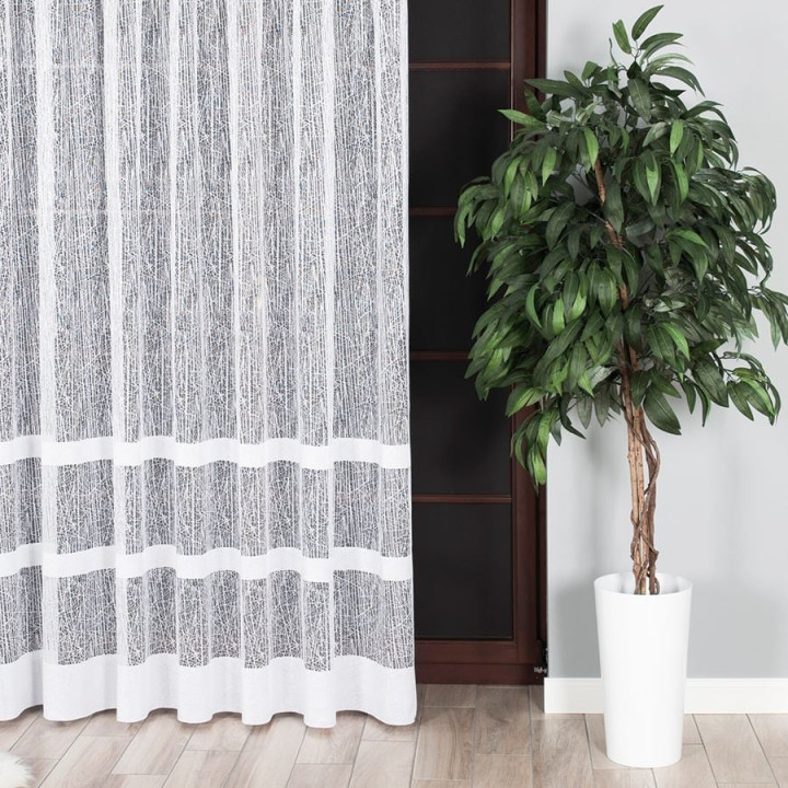 Firanka żakardowa ze wzorem pasowym, wysokość 230cm, kolor 001 biały