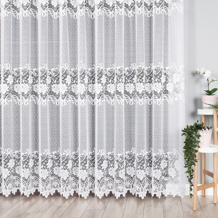 Firanka żakardowa ze wzorem pasowym, wysokość 250cm, kolor 001 biały