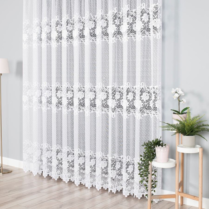 Firanka żakardowa ze wzorem pasowym, wysokość 250cm, kolor 001 biały