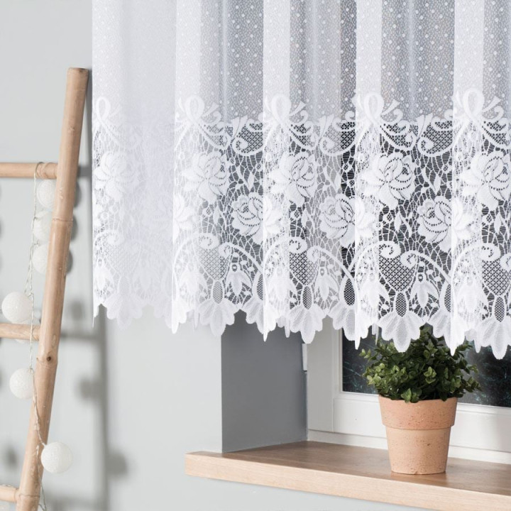 Firanka żakardowa ze wzorem pasowym, wysokość 140cm, kolor 001 biały