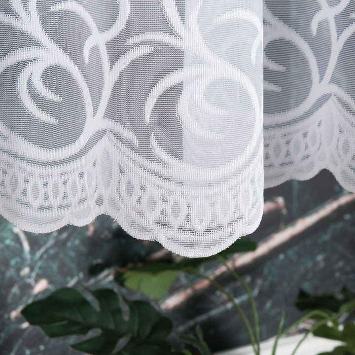 Firanka żakardowa ze wzorem pasowym, wysokość 130cm, kolor 001 biały