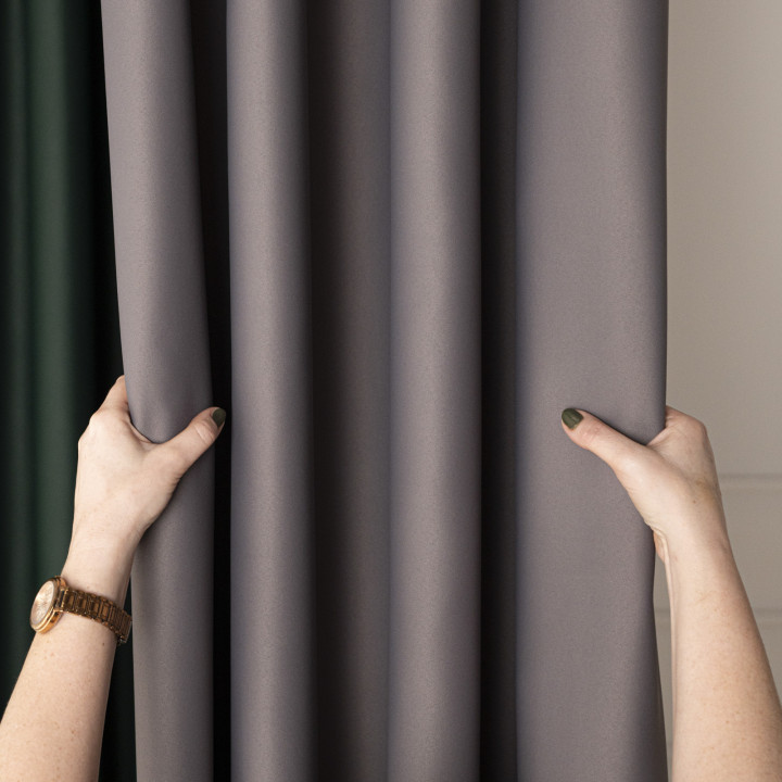 DONA Tkanina dekoracyjna typu blackout, wysokość 280cm, kolor 204 ciepły ciemny szary