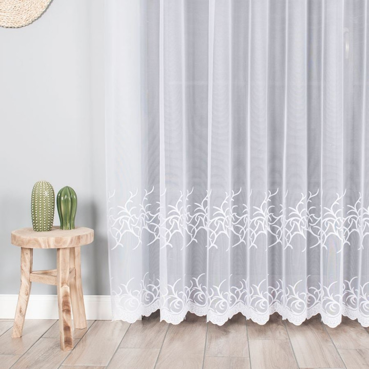 Firanka żakardowa ze wzorem pasowym, wysokość 250cm, kolor 001 biały