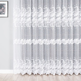 Firanka żakardowa ze wzorem pasowym, wysokość 250cm, kolor 001 biały