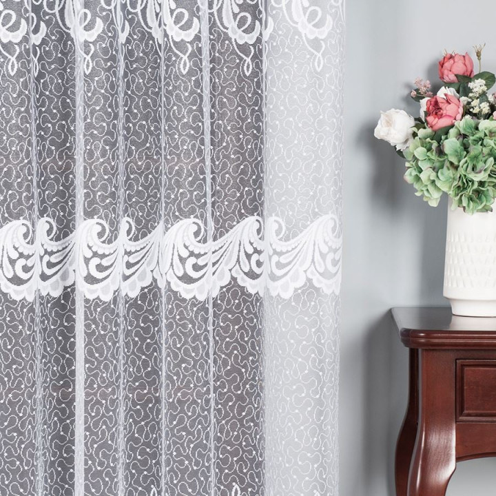 Firanka żakardowa ze wzorem pasowym, wysokość 250cm, kolor 001 biały