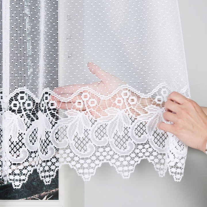 Firanka żakardowa ze wzorem pasowym, wysokość 140cm, kolor 001 biały