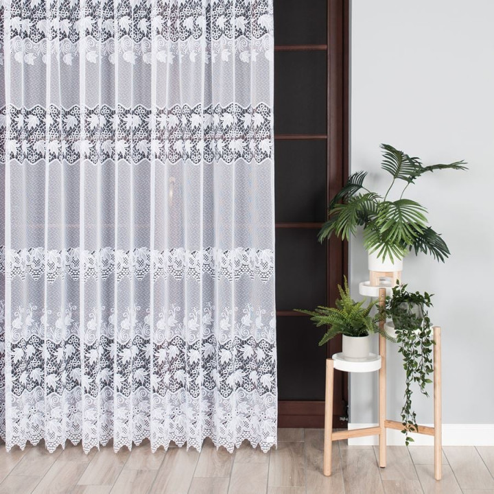 Firanka żakardowa ze wzorem pasowym, wysokość 230cm, kolor 001 biały