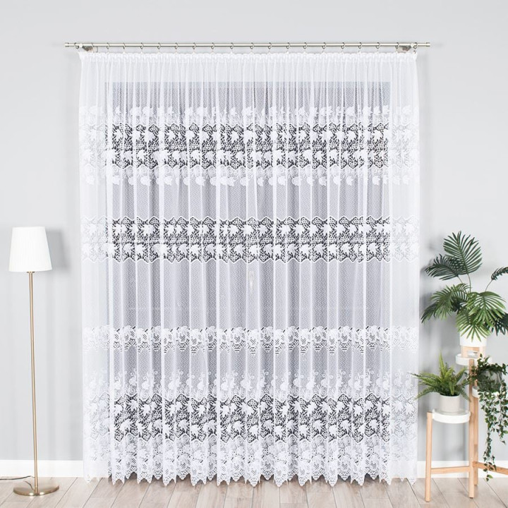 Firanka żakardowa ze wzorem pasowym, wysokość 230cm, kolor 001 biały