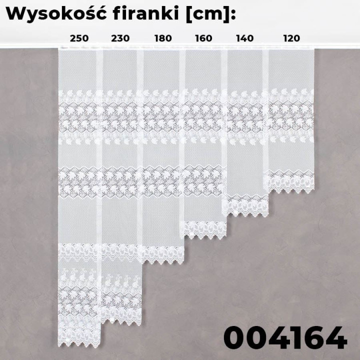 Firanka żakardowa ze wzorem pasowym, wysokość 250cm, kolor 001 biały