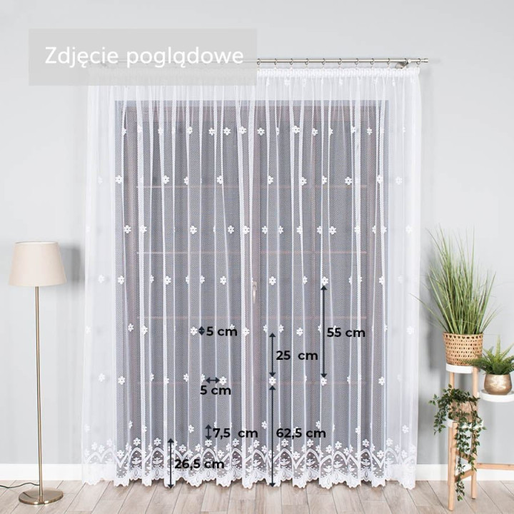 Firanka żakardowa ze wzorem pasowym, wysokość 230cm, kolor 001 biały