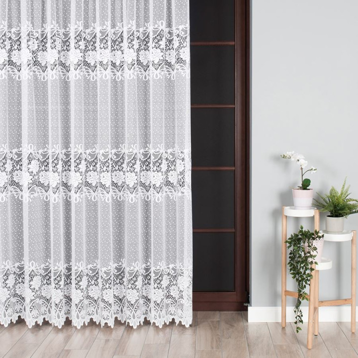 Firanka żakardowa ze wzorem pasowym, wysokość 220cm, kolor 001 biały
