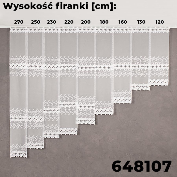 Firanka żakardowa ze wzorem pasowym, wysokość 160cm, kolor 001 biały