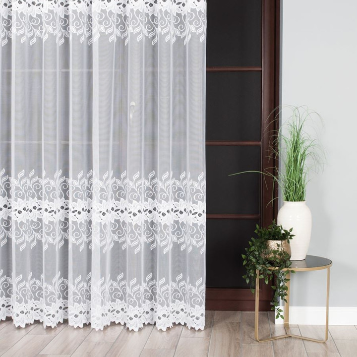 Firanka żakardowa ze wzorem pasowym, wysokość 220cm, kolor 001 biały