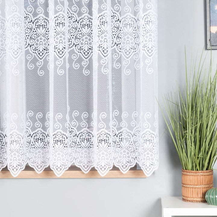 Firanka żakardowa ze wzorem pasowym, wysokość 160cm, kolor 001 biały