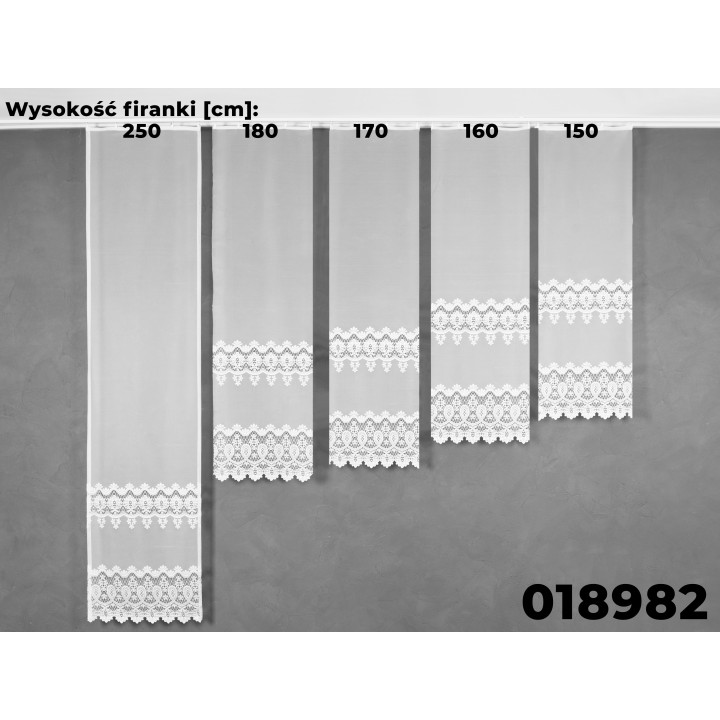 Firanka żakardowa ze wzorem pasowym, wysokość 150cm, kolor 001 biały