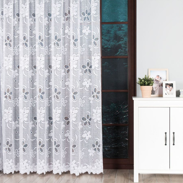 Firanka żakardowa ze wzorem po całości, wysokość 250cm, kolor 001 biały
