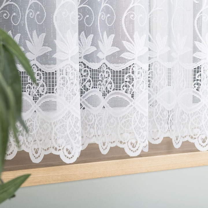 Firanka żakardowa ze wzorem pasowym, wysokość 160cm, kolor 001 biały