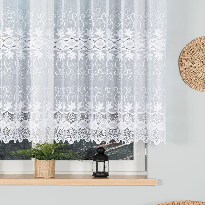 Firanka żakardowa ze wzorem pasowym, wysokość 140cm, kolor 001 biały