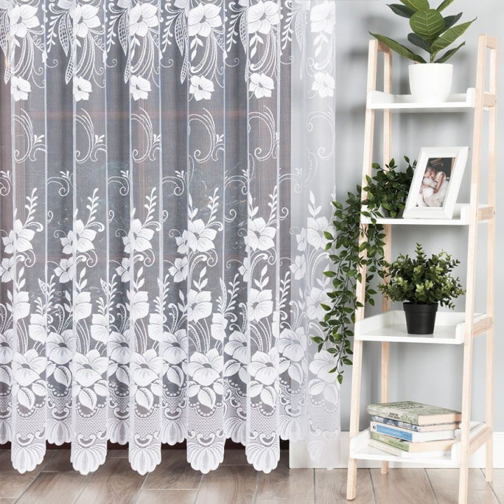 Firanka żakardowa ze wzorem po całości, wysokość 230cm, kolor 001 biały