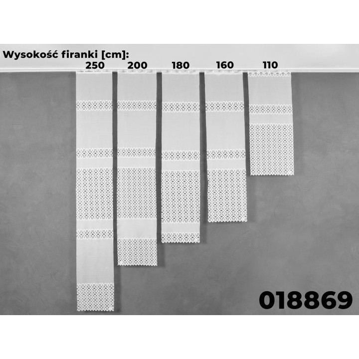 Firanka żakardowa ze wzorem pasowym, wysokość 110cm, kolor 001 biały