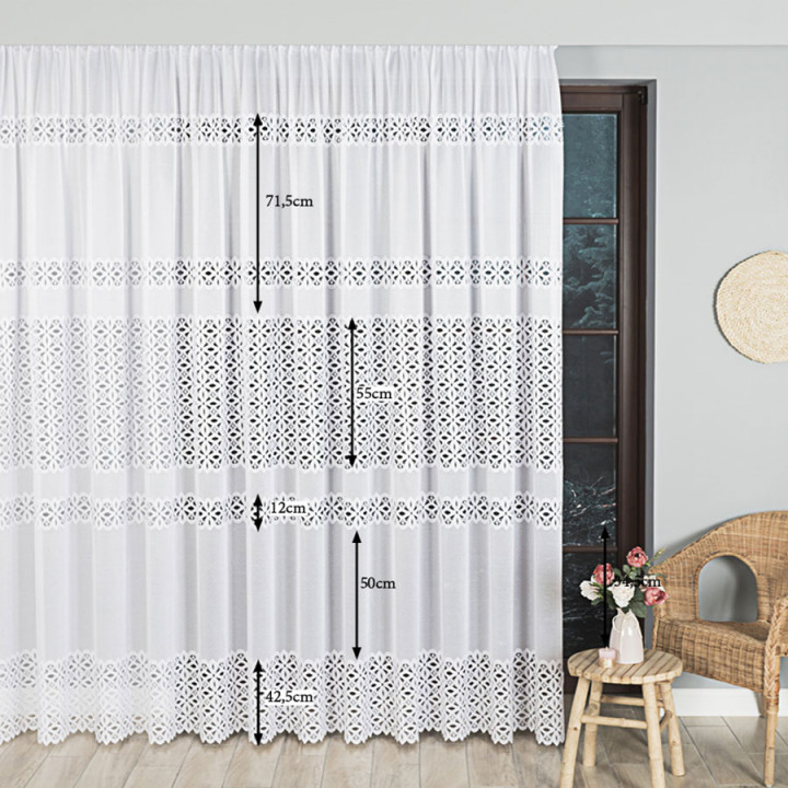 Firanka żakardowa ze wzorem pasowym, wysokość 270cm, kolor 001 biały