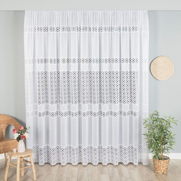 Firanka żakardowa ze wzorem pasowym, wysokość 270cm, kolor 001 biały