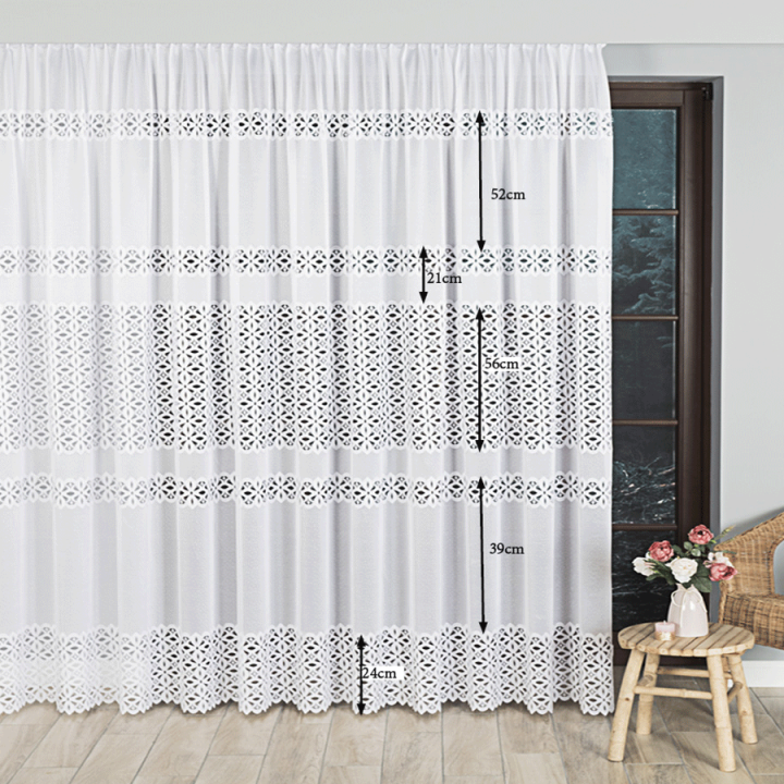 Firanka żakardowa ze wzorem pasowym, wysokość 230cm, kolor 001 biały