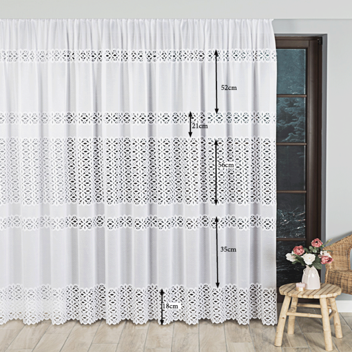 Firanka żakardowa ze wzorem pasowym, wysokość 220cm, kolor 001 biały