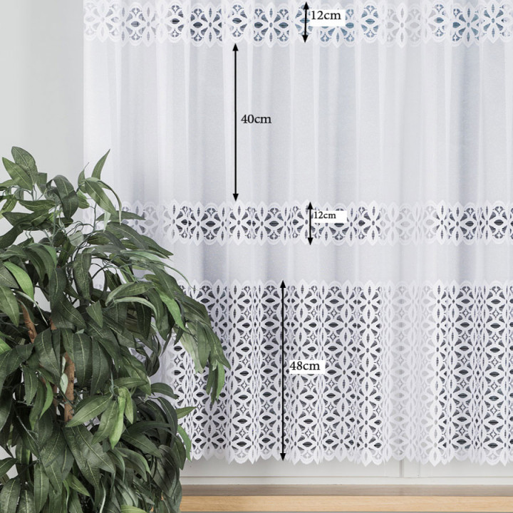 Firanka żakardowa ze wzorem pasowym, wysokość 150cm, kolor 001 biały