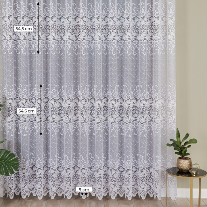 Firanka żakardowa ze wzorem pasowym, wysokość 250cm, kolor 001 biały