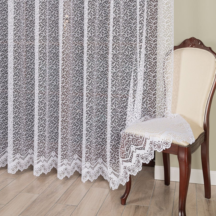 Firanka żakardowa ze wzorem po całości, wysokość 230cm, kolor 001 biały