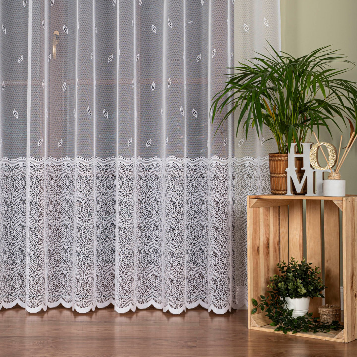 Firanka żakardowa ze wzorem pasowym, wysokość 250cm, kolor 001 biały