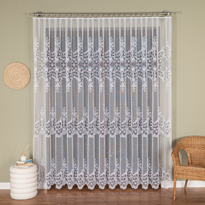 Firanka żakardowa ze wzorem pasowym, wysokość 250cm, kolor 001 biały