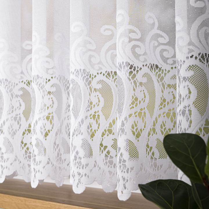 Firanka żakardowa ze wzorem pasowym, wysokość 160cm, kolor 001 biały