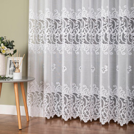 Firanka żakardowa ze wzorem pasowym, wysokość 250cm, kolor 001 biały