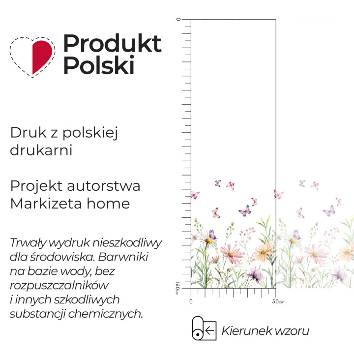 ŁĄKA Z MOTYLAMI Firanka żakardowa 023456, wysokość 160cm, kolor 009 wielokolorowy (do wyczerpania zapasu)
